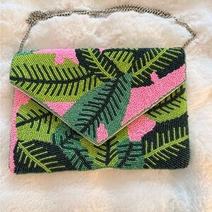 Vici Pink and Green Beaded Clutch